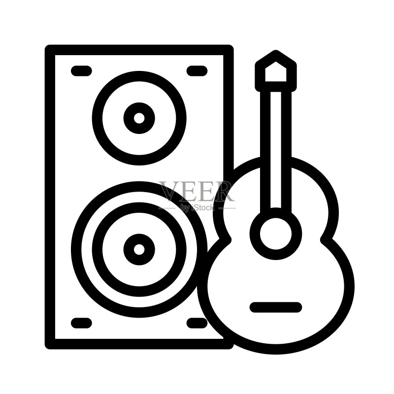 与烧烤相关的扬声器和吉他线条图标素材