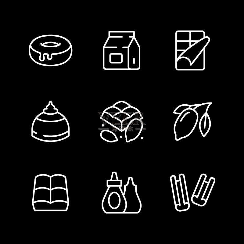 可可和巧克力细线风格矢量图标图标素材