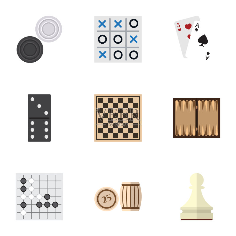 扁平风格的国际象棋桌棋子图标合集图标素材
