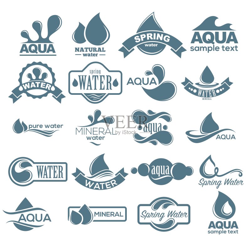 矿泉水标签Logo合集,水滴图标图标素材