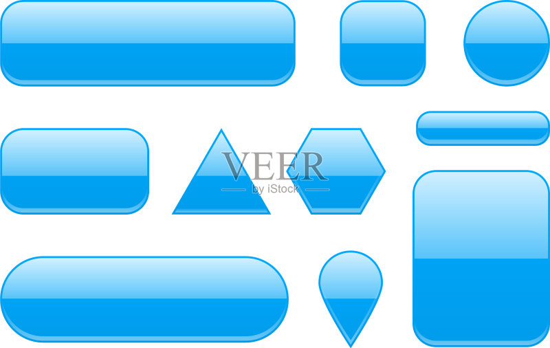 蓝色玻璃按钮几何形状3D图标集图标素材
