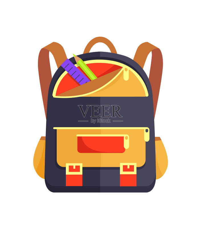 儿童背包及学校文具配件图标素材