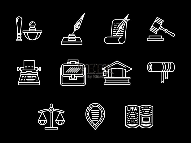 法律法规白线图标集图标素材