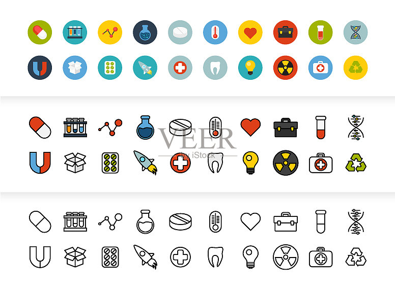 黑色彩色轮廓细描边线条图标图标素材