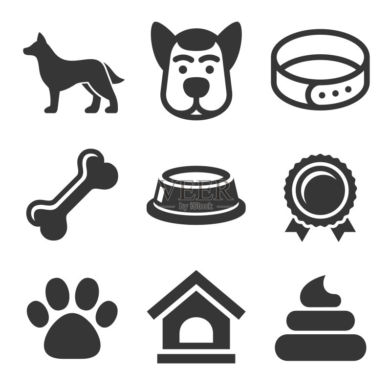 白色背景上的狗图标合集图标素材