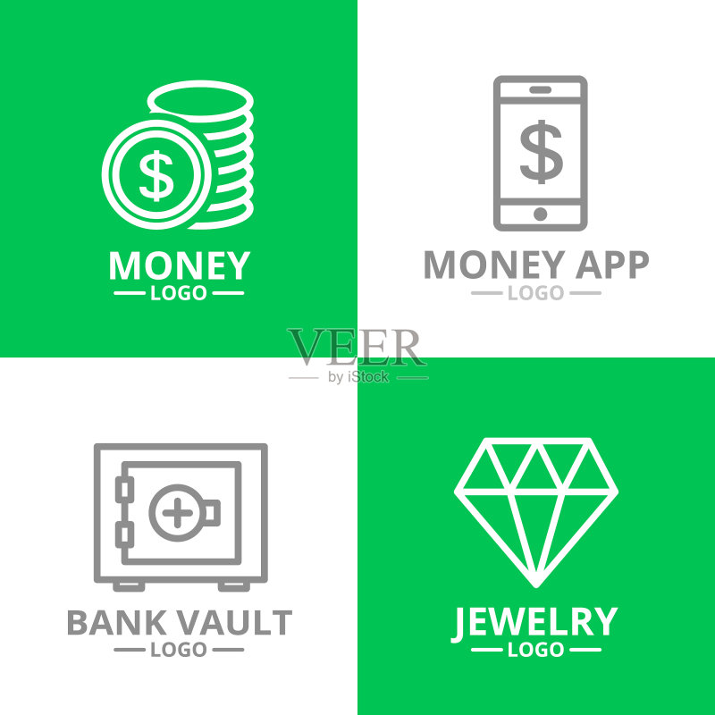 货币和银行现金钻石硬币Logo图标素材