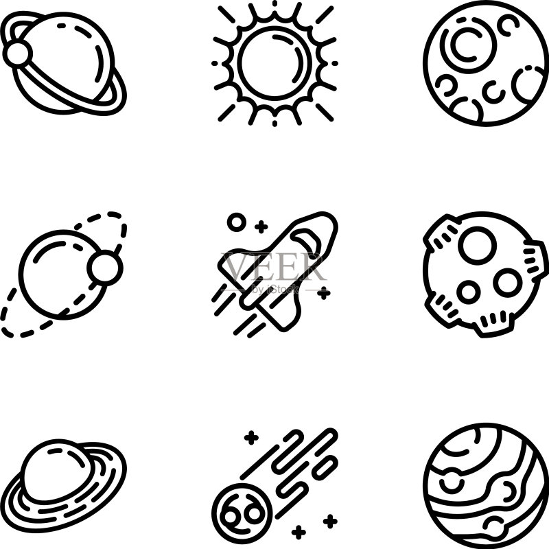 太空行星描边风格图标集图标素材