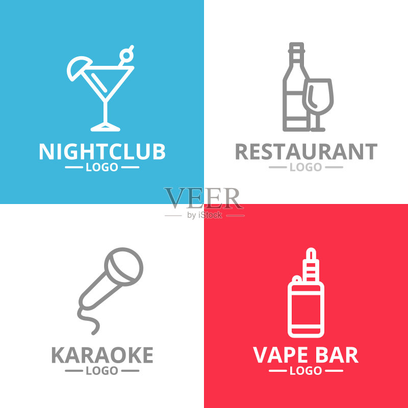 夜店卡拉OK迪斯科鸡尾酒标志图标素材