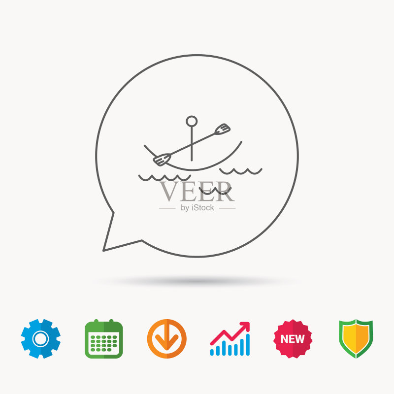 波浪皮划艇图标,划船或漂流标志图标素材