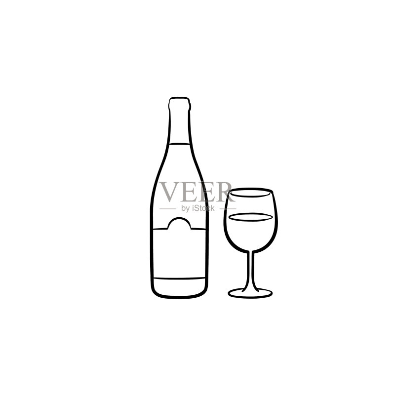 手绘葡萄酒瓶草图图标图标素材