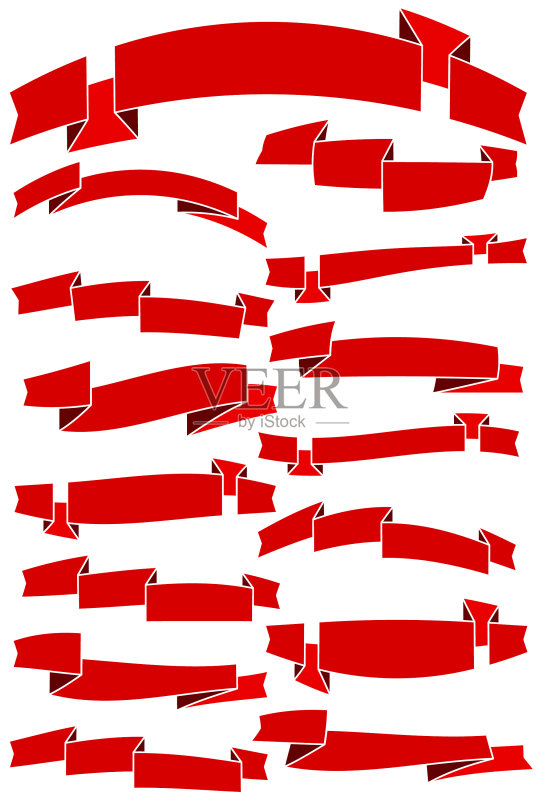 十五个红色卡通缎带和banner图标素材
