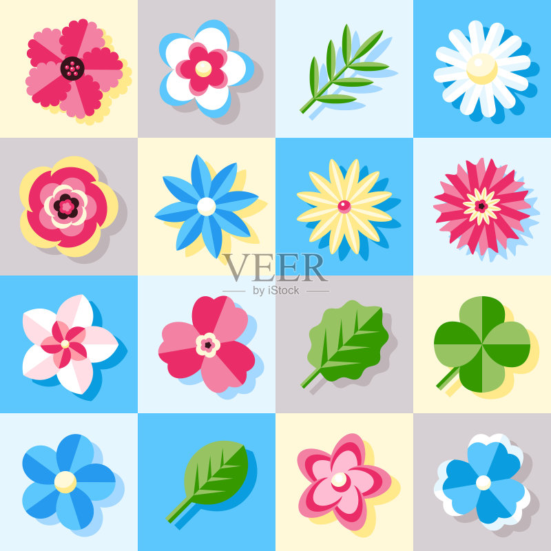 数字蓝色花朵图标集图标素材