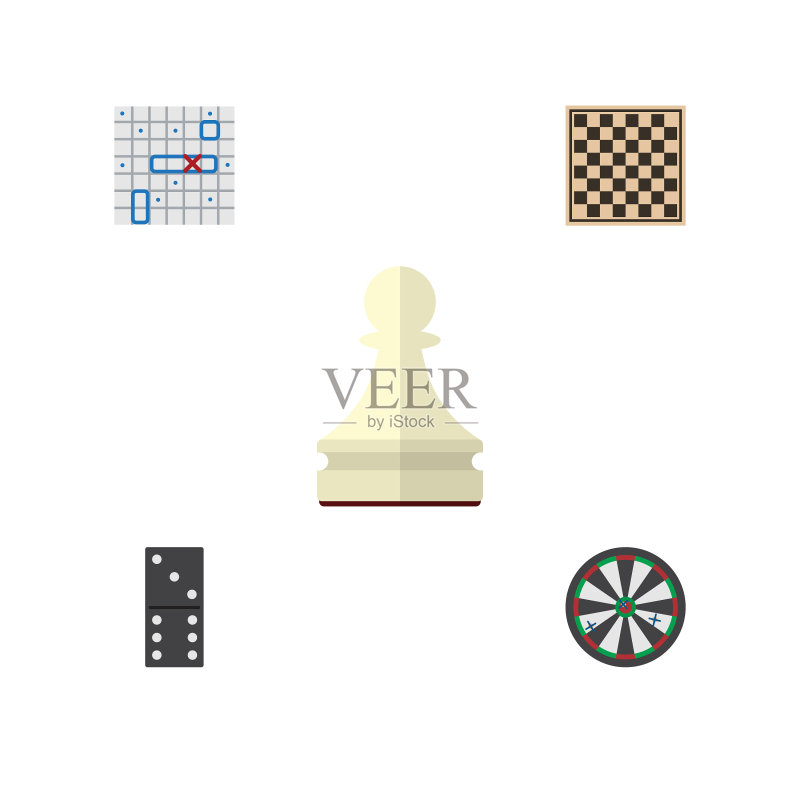 扁平风格游戏图标:棋子、骨头、游戏箭头图标素材