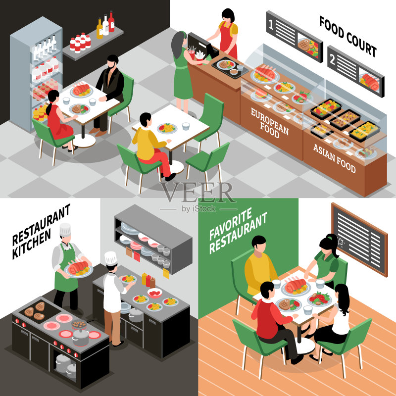 餐厅内部装饰组合图标素材