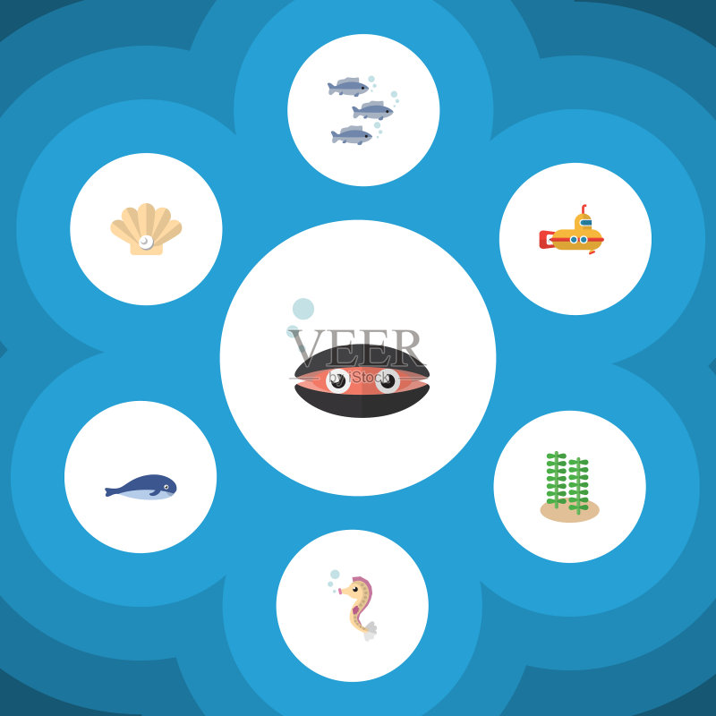 扁平风格海洋生物图案图标素材