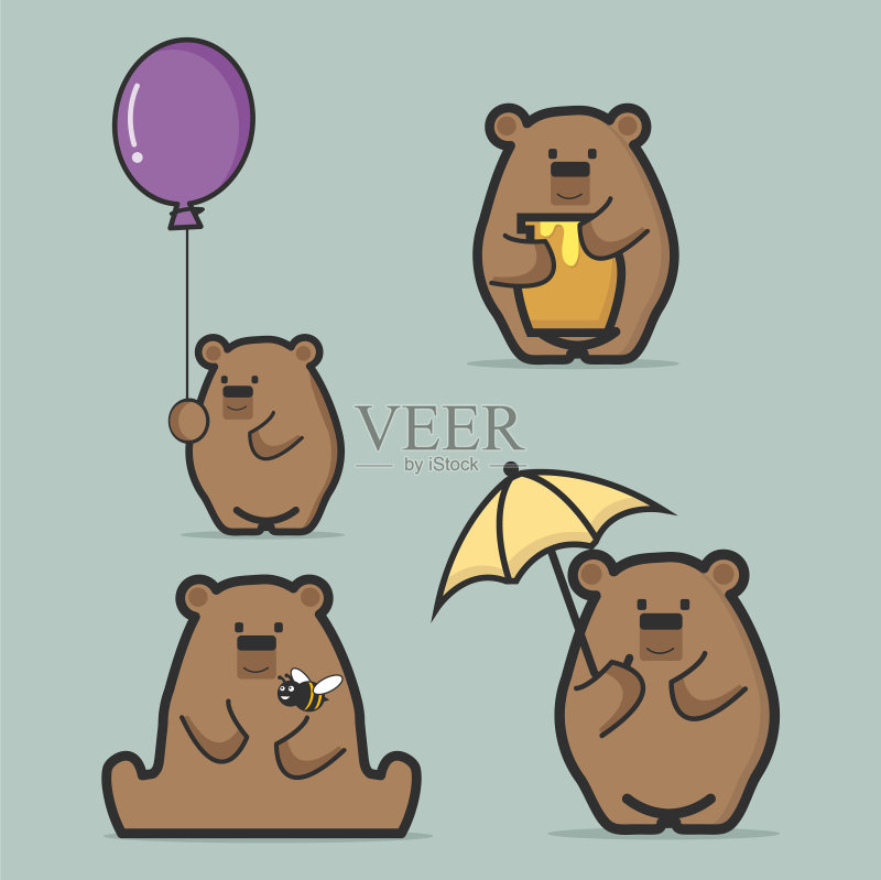 可爱棕熊扁平风格插画集图标素材