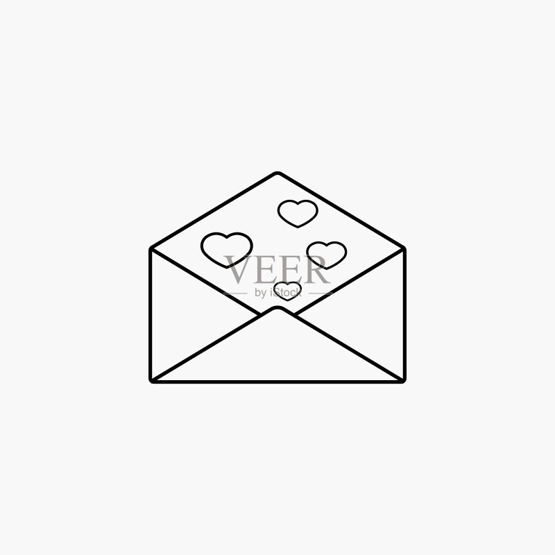 带心形线条的情书信封图标图标素材