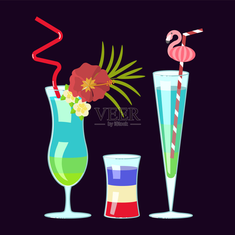异国情调的酒精鸡尾酒合集图标素材