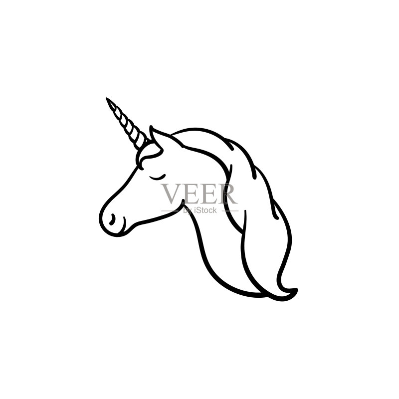手绘独角兽角头像草图图标图标素材