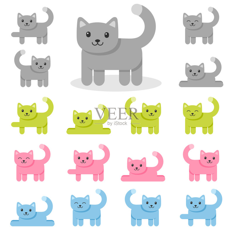 白色背景上的彩色猫咪图标合集图标素材