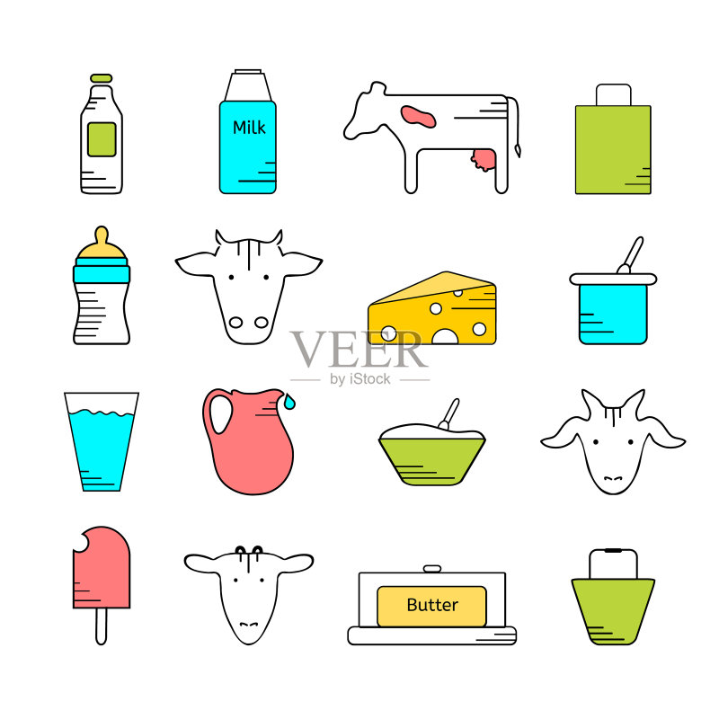 彩色乳制品图标集图标素材