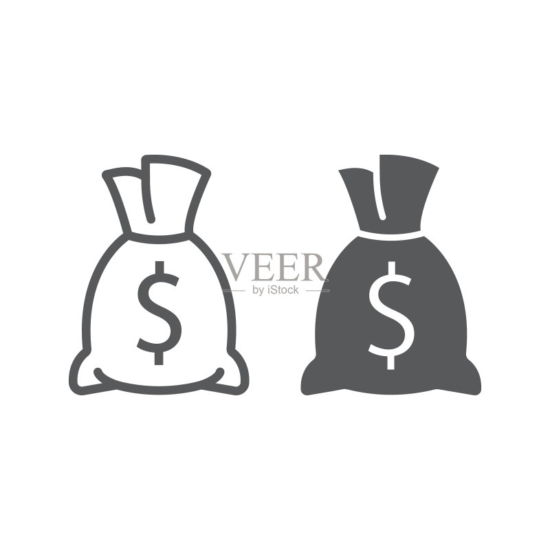 金融银行钱袋线性字形图标图标素材