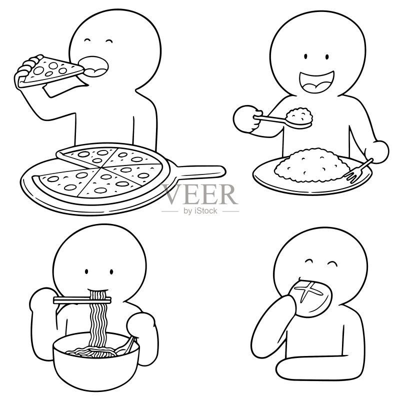 一组男人吃饭图标素材