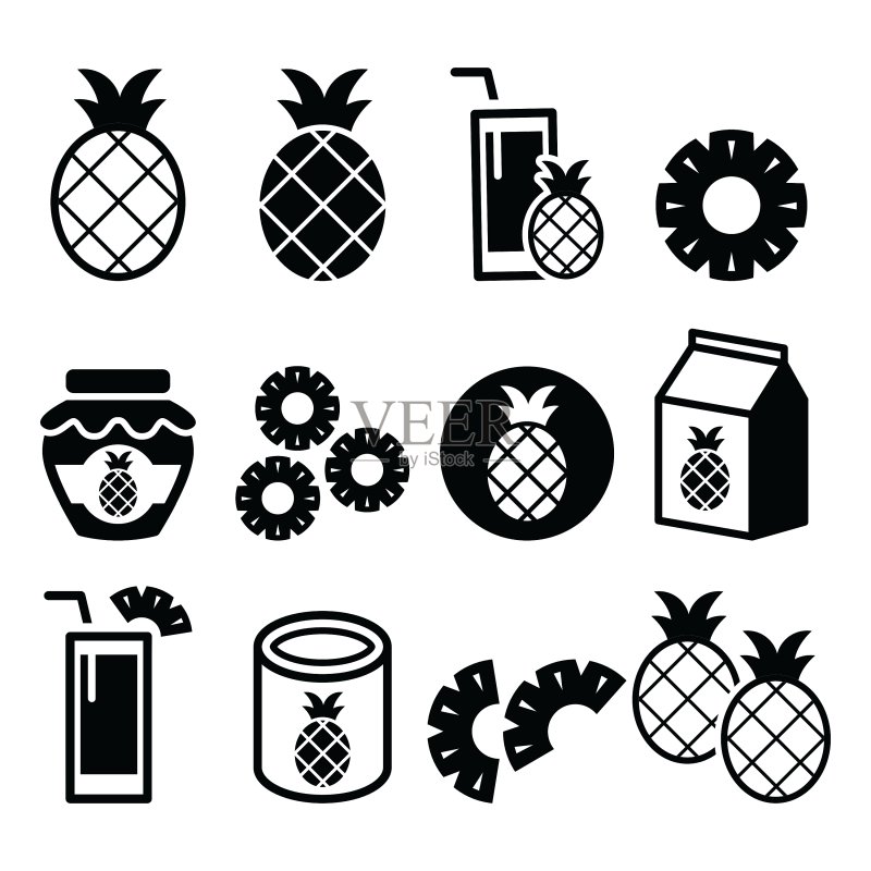 菠萝水果切片果汁图标图标素材