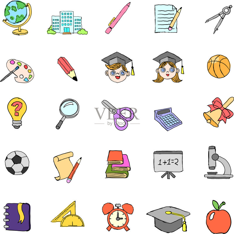 彩色涂鸦学校图标合集图标素材