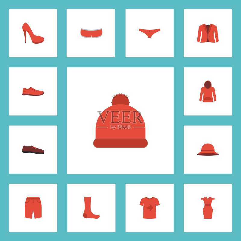 扁平风格高跟鞋袜带绒球等图标图标素材