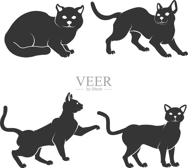 白色背景上的猫合集图标素材