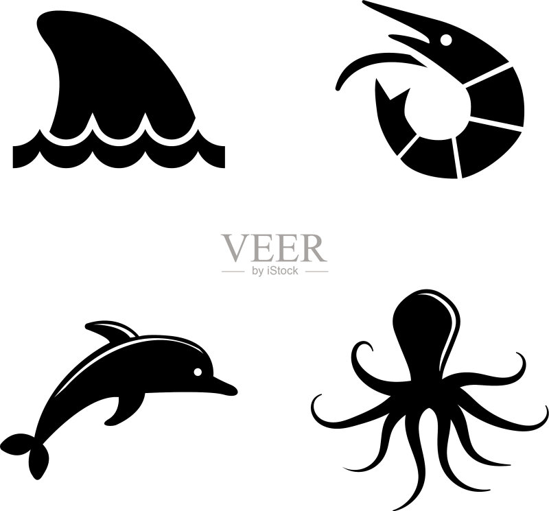 海洋生物相关简约图标图标素材