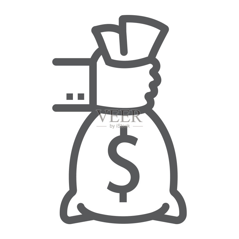 手持钱袋线性图标金融图标素材