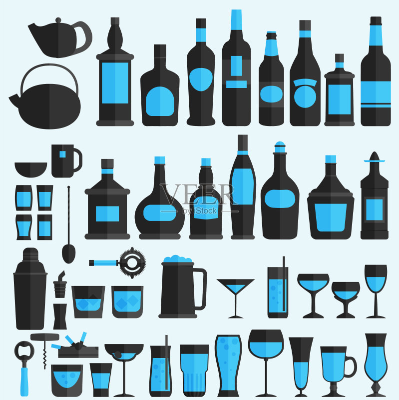 扁平风格酒精饮品图标合集EPS10图标素材