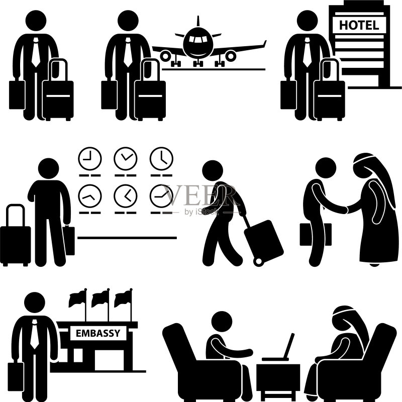 商务旅行的商务人士简笔画图标素材