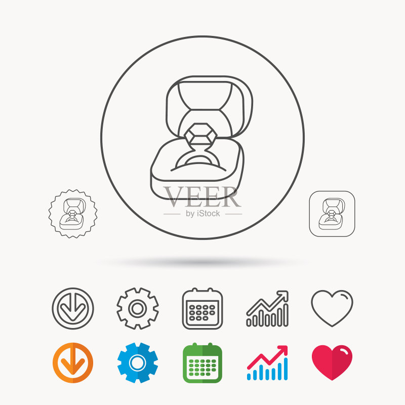 订婚戒指图标:珠宝盒的象征图标素材
