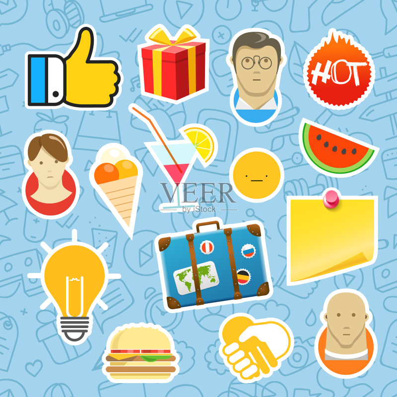 不同的移动或Web应用程序贴纸集图标素材
