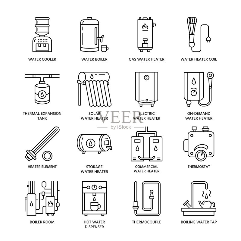 热水器锅炉恒温器(电、燃气)图标素材
