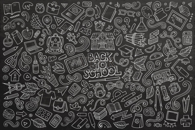 涂鸦卡通学校物品合集图标素材
