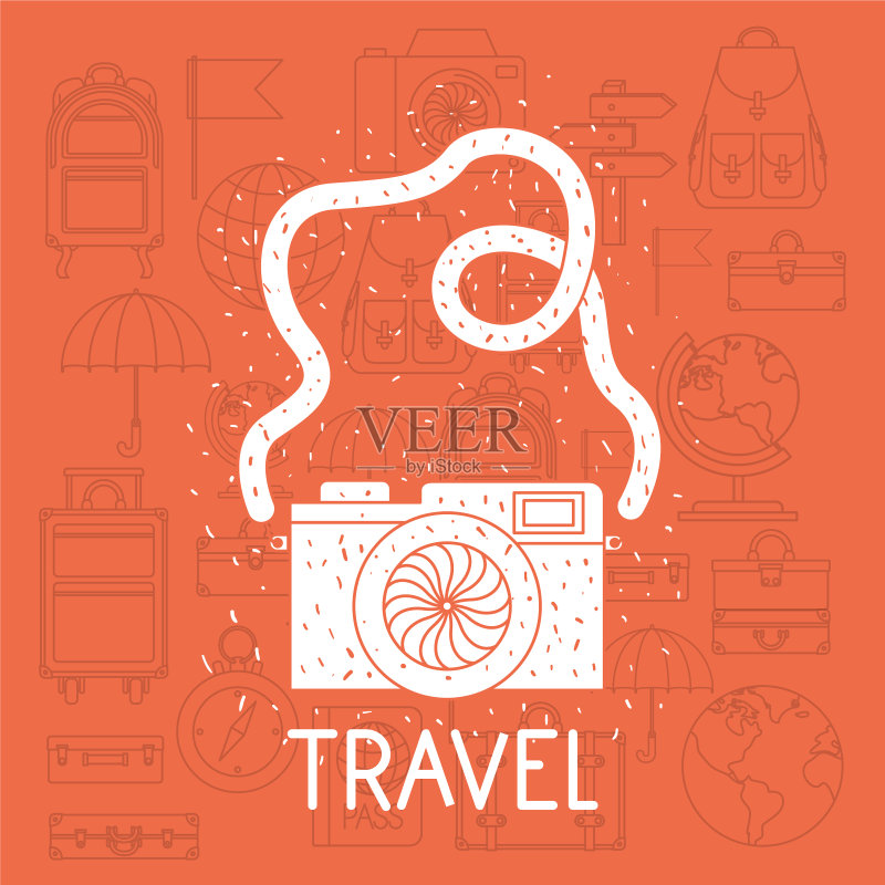 带旅行图标的摄影相机图标素材