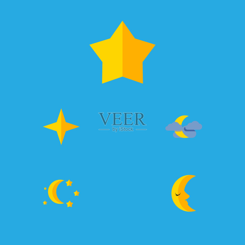 扁平风格图标:月亮,星星,睡前图标素材