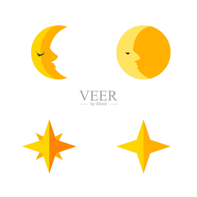 扁平风格就寝图标,星号月亮星星图标素材