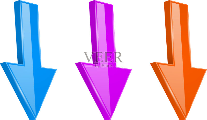 闪亮的3D彩色向下箭头Web图标图标素材