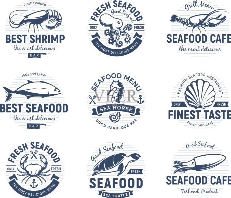 海鲜Logo合集:海洋生物渔业图标素材