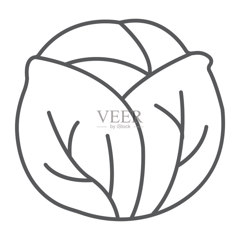 卷心菜细线图标蔬菜和饮食图标素材
