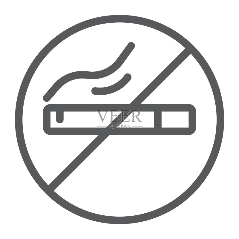 禁止吸烟线条图标烟雾和警告香烟图标素材