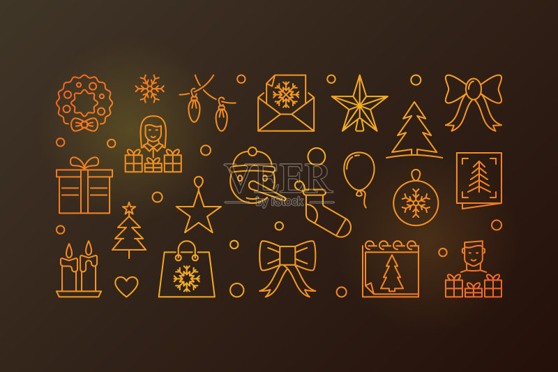 金色线条新年快乐图标素材