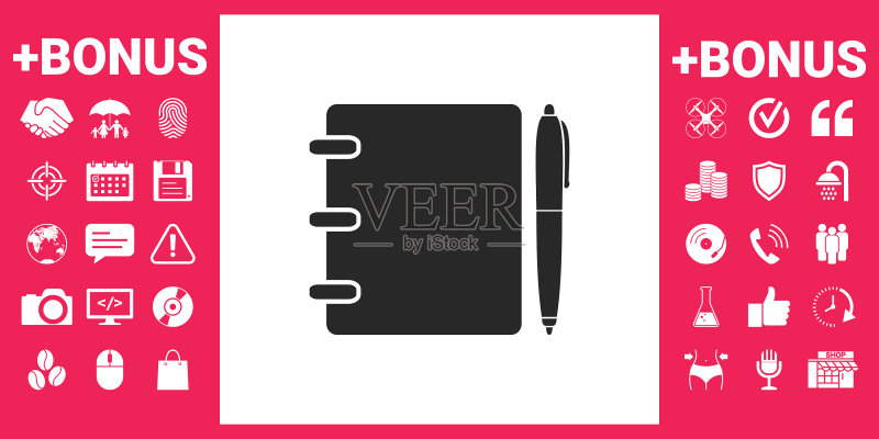 带钢笔符号的笔记本电话通讯录图标图标素材