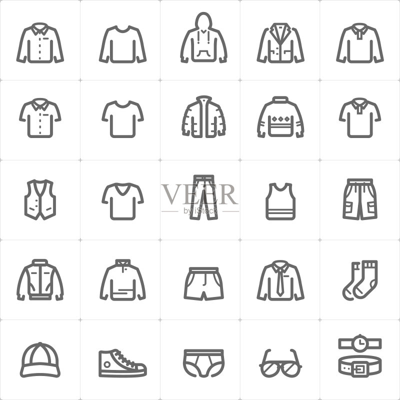 迷你图标集 - 服装男人图标粗线风格图标素材