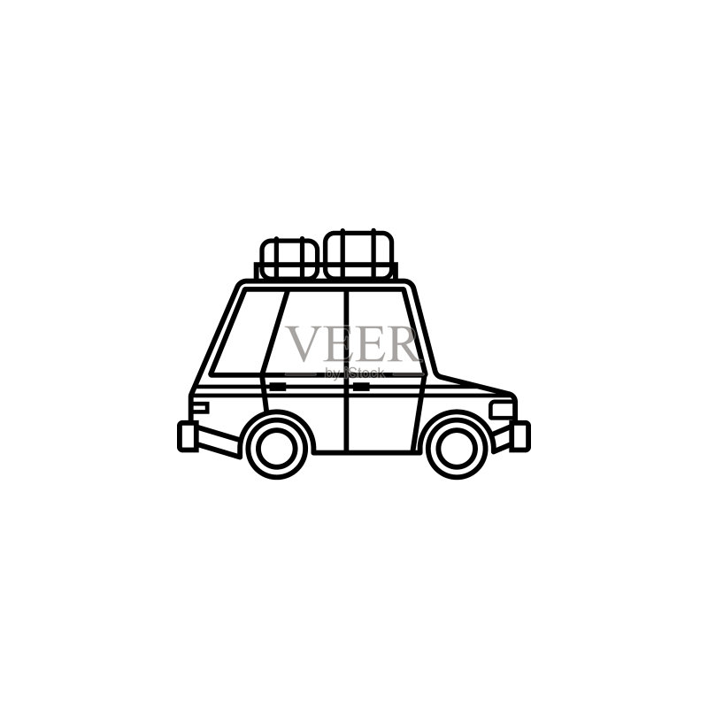 旅行车线条图标,旅游图标素材
